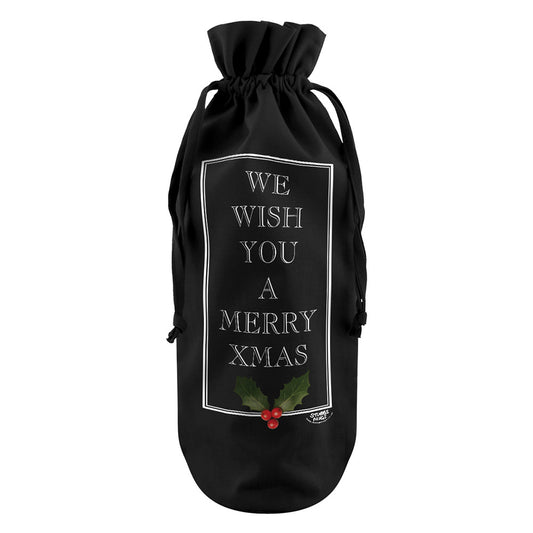 Wish You A Merry Xmas Black Cotton Bottle Bag