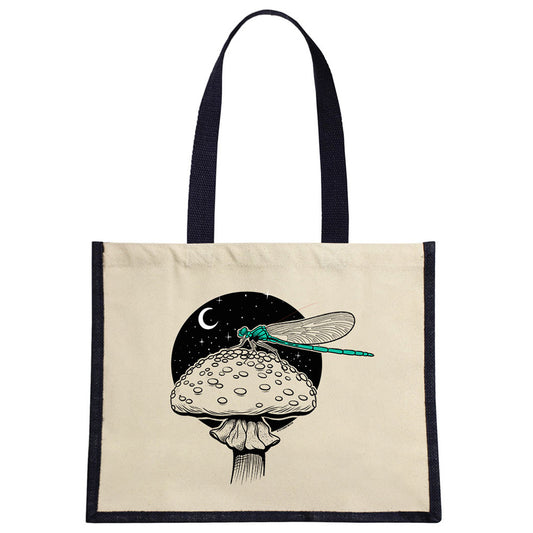 Fungi Friends - Dreamy Dragonfly Cream & Black Jute Bag