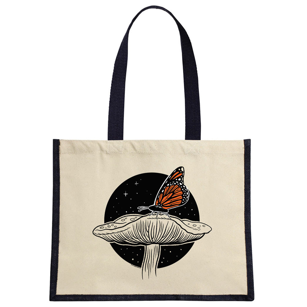 Fungi Friends - Winged Wonder Cream & Black Jute Bag