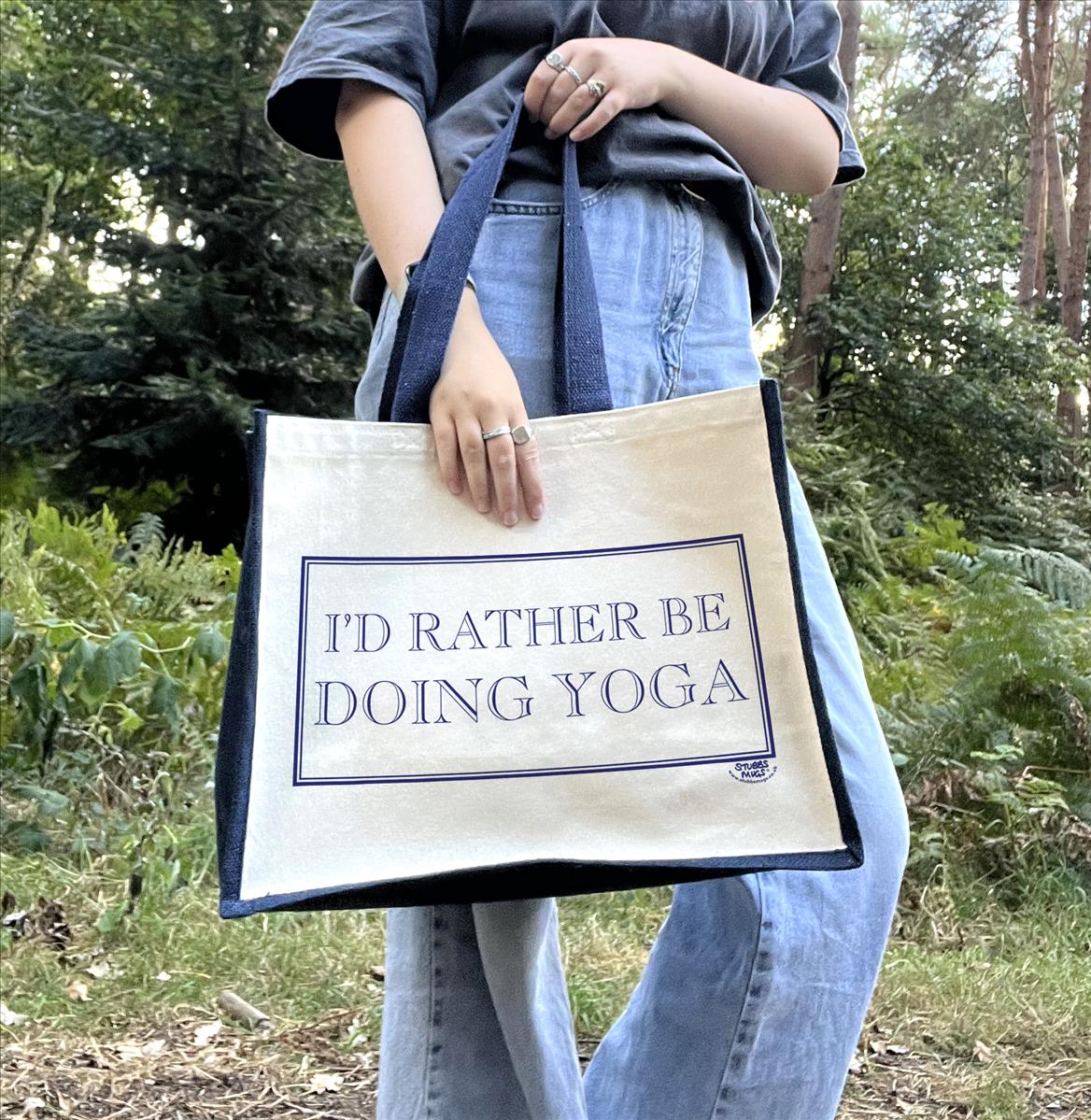 I'd Rather Be Doing Yoga Cream & Navy Jute Bag