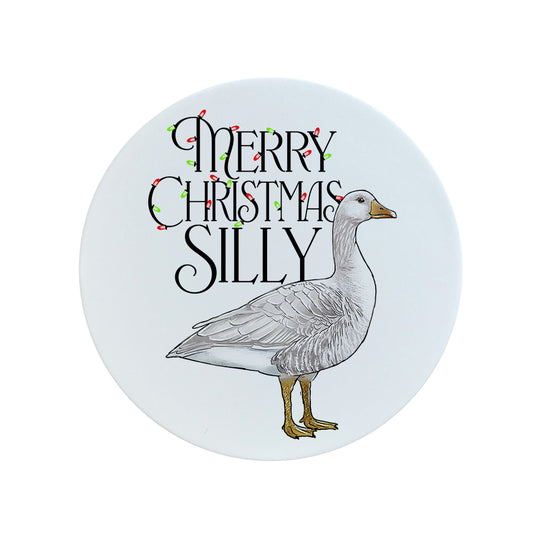 Wild Giggles Merry Christmas Silly Goose Circular Ceramic Coaster