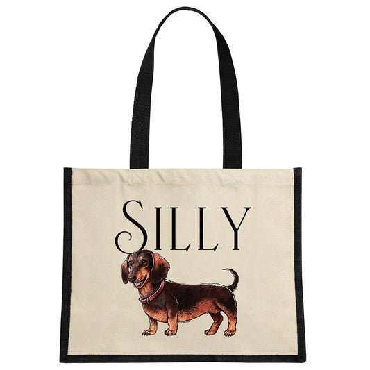 Wild Giggles Silly Sausage Cream & Black Jute Bag