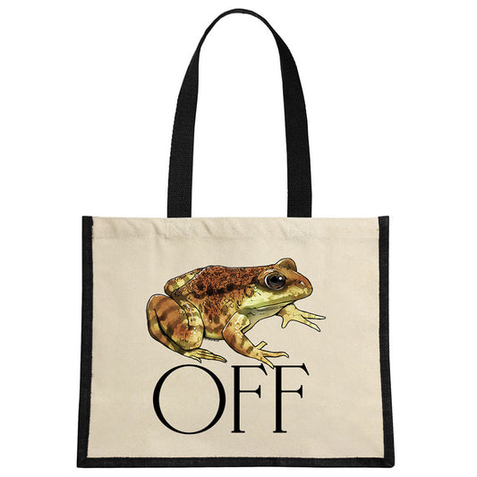 Wild Giggles Frog Off Cream & Black Jute Bag