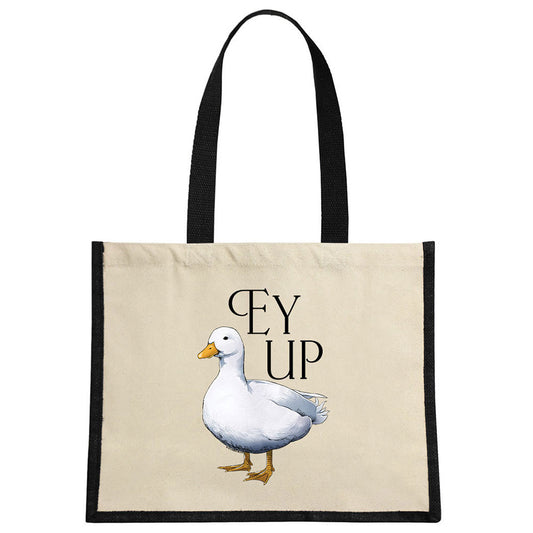 Wild Giggles Ey Up Duck Cream & Black Jute Bag
