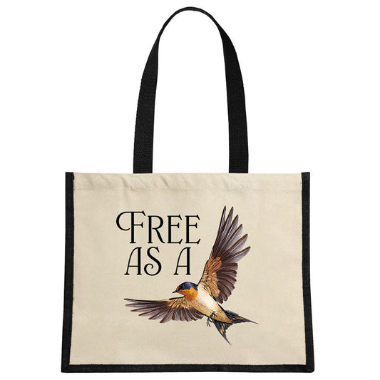 Wild Giggles Free As A Bird Cream & Black Jute Bag