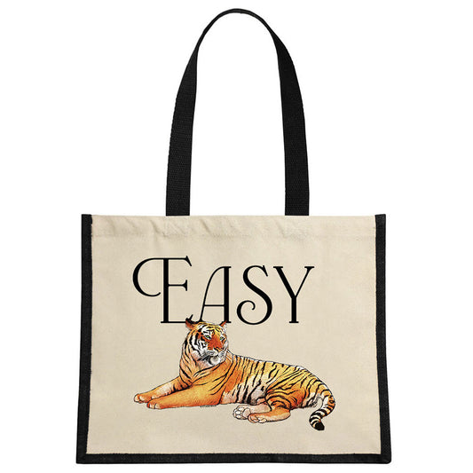 Wild Giggles Easy Tiger Cream & Black Jute Bag