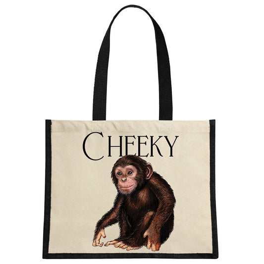 Wild Giggles Cheeky Monkey Cream & Black Jute Bag
