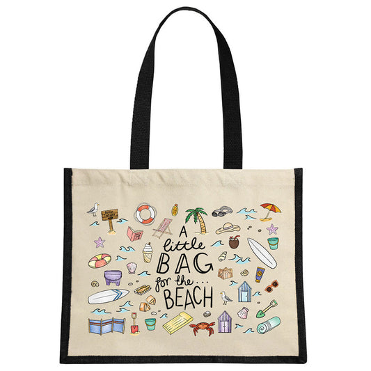 A Little Bag For The Beach Cream & Black Jute Bag