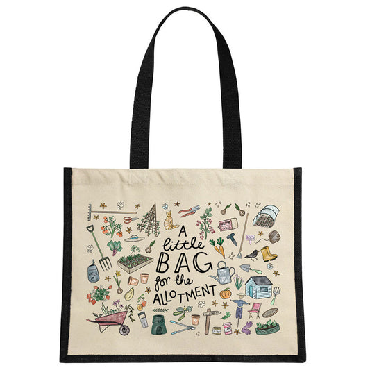 A Little Bag For The Allotment Cream & Black Jute Bag