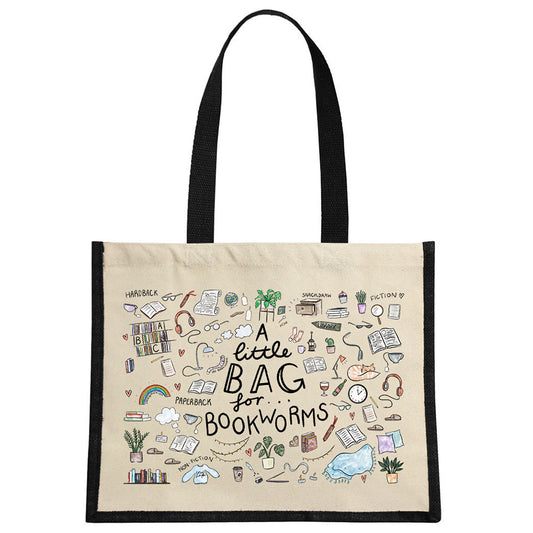 A Little Bag For Bookworms Cream & Black Jute Bag