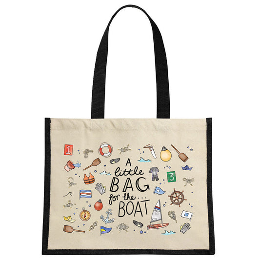 A Little Bag For The Boat Cream & Black Jute Bag