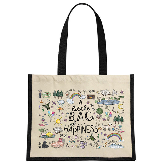 A Little Bag Of Happiness Cream & Black Jute Bag