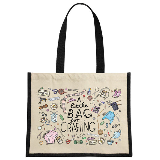 A Little Bag For Crafting Cream & Black Jute Bag