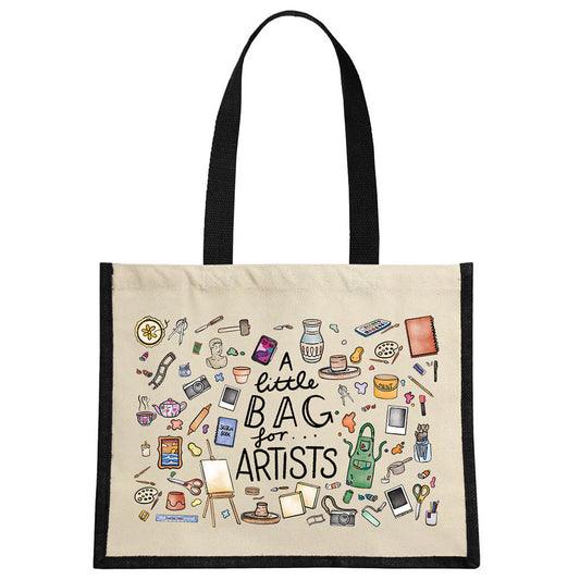 A Little Bag For Artists Cream & Black Jute Bag