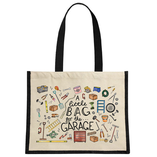 A Little Bag For The Garage Cream & Black Jute Bag