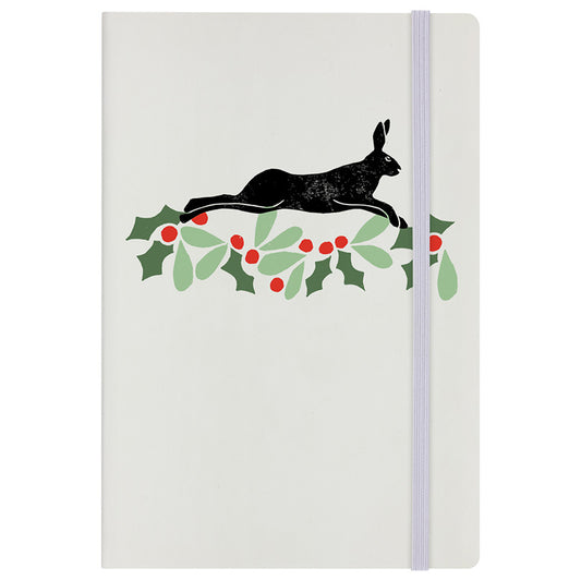 IzziRainey Christmas Hare Cream A5 Hard Cover Notebook