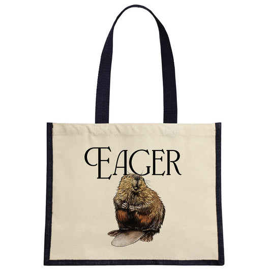 Wild Giggles Eager Beaver Cream & Black Jute Bag