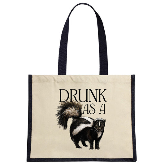 Wild Giggles Drunk As A Skunk Cream & Black Jute Bag
