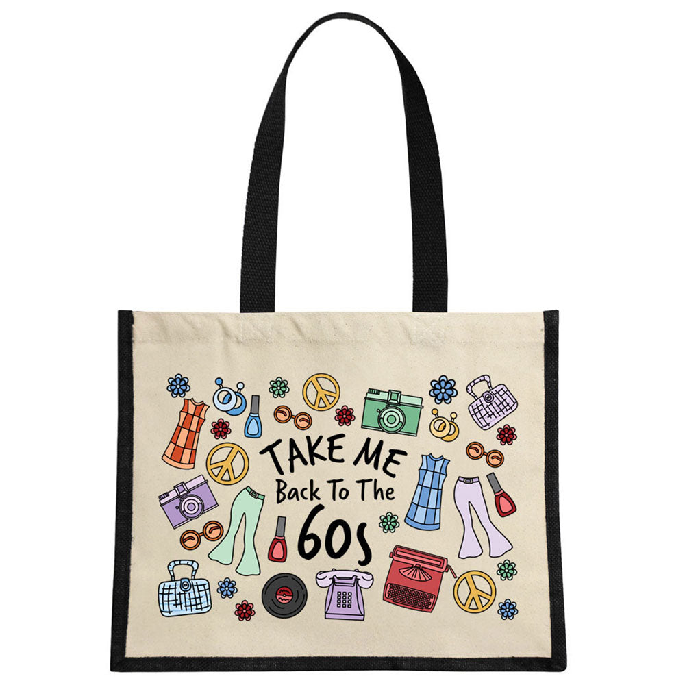 Take Me Back To The 60s Cream & Black Jute Bag