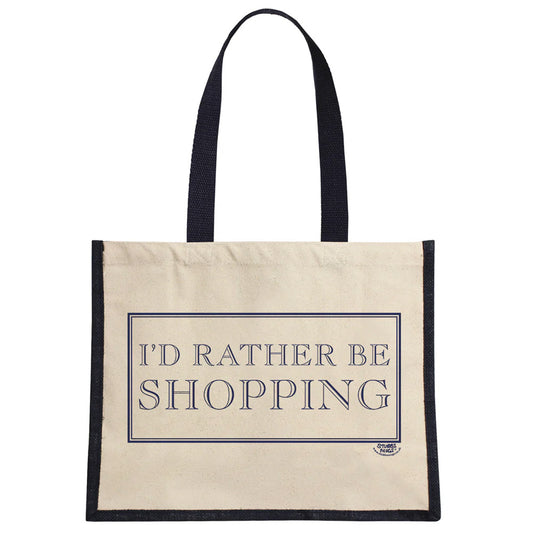 I'd Rather Be Shopping Navy & Cream Jute Bag