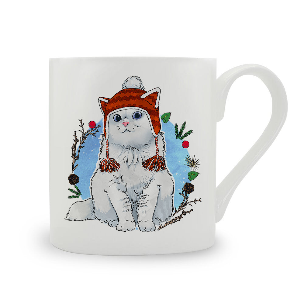 Christmas Wreath Cat Bone China Mug