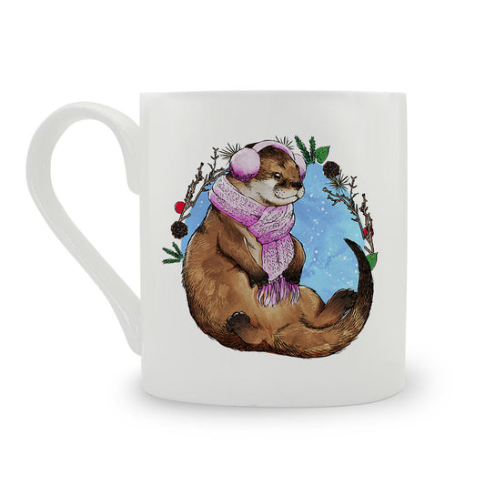 Christmas Wreath Otter Bone China Mug