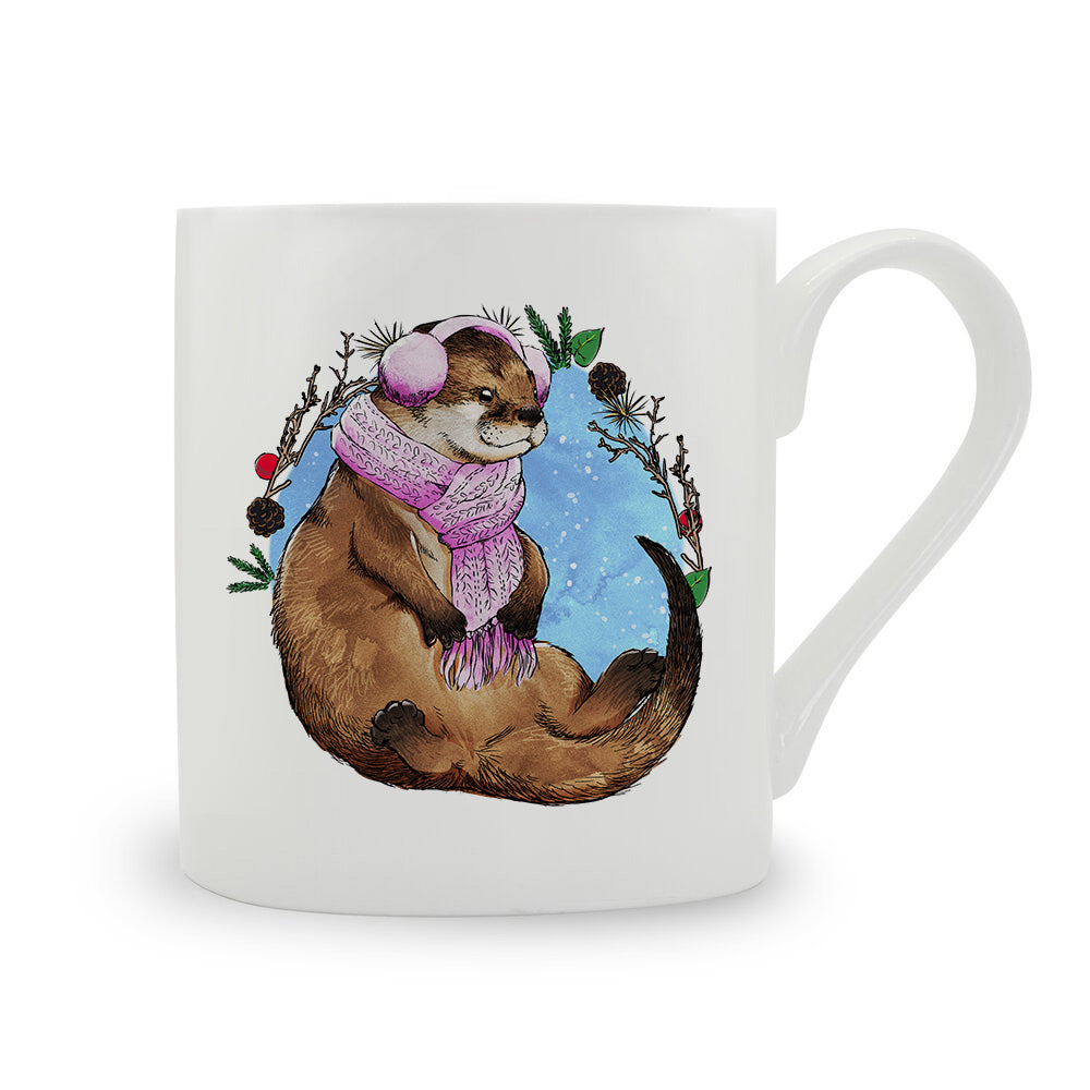 Christmas Wreath Otter Bone China Mug