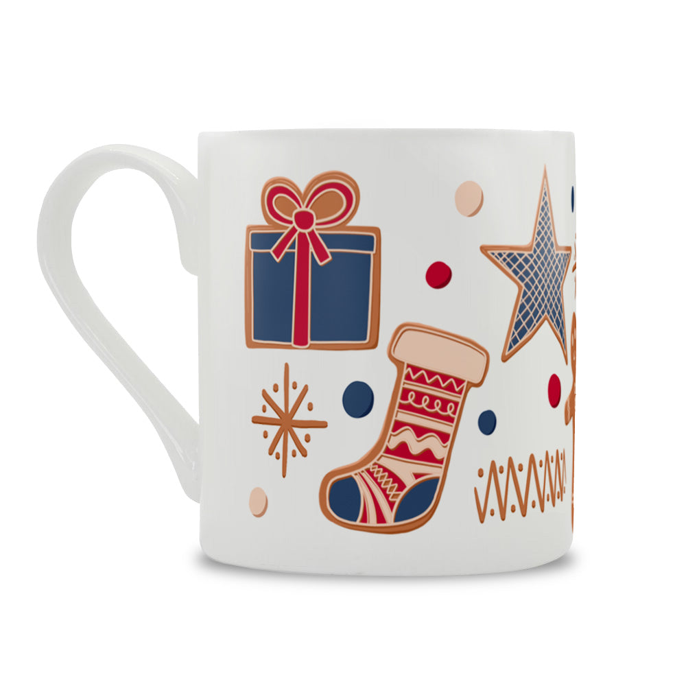 Blue Gingerbread Bone China Mug