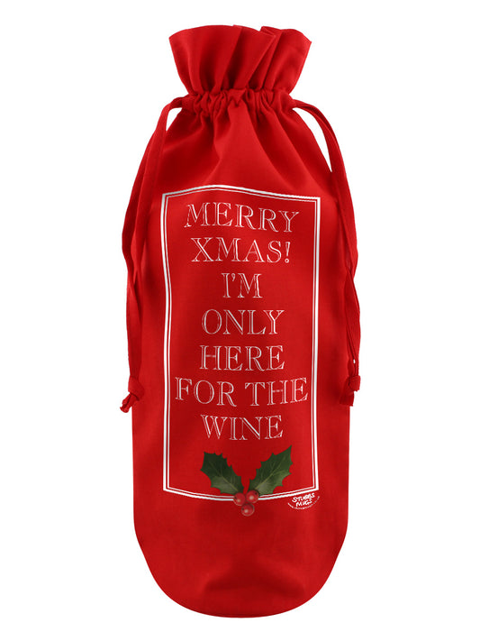 Merry Xmas! I'm The Only Here For The Wine Red Cotton Bottle Bag