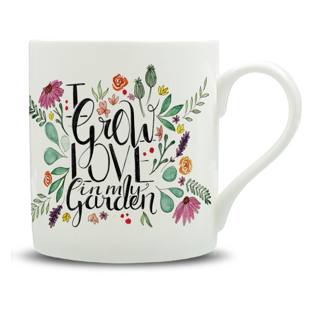 I Grow Love In The Garden Watercolour Bone China Mug