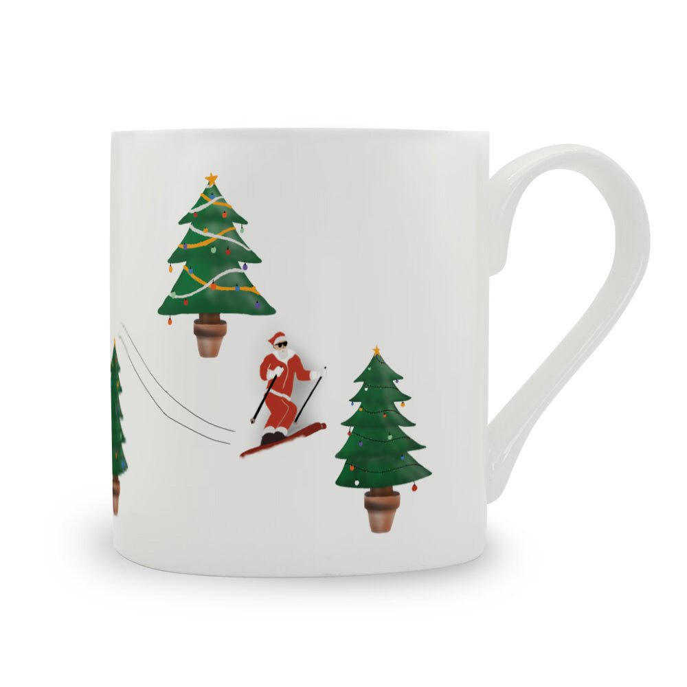 Santa Skiing Bone China Mug