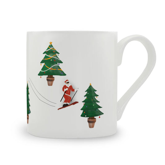 Santa Skiing Bone China Mug
