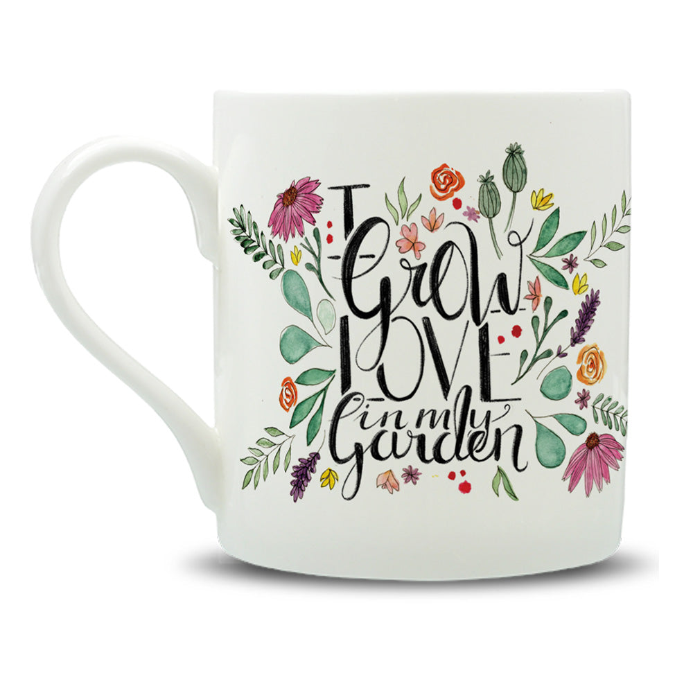 I Grow Love In The Garden Watercolour Bone China Mug
