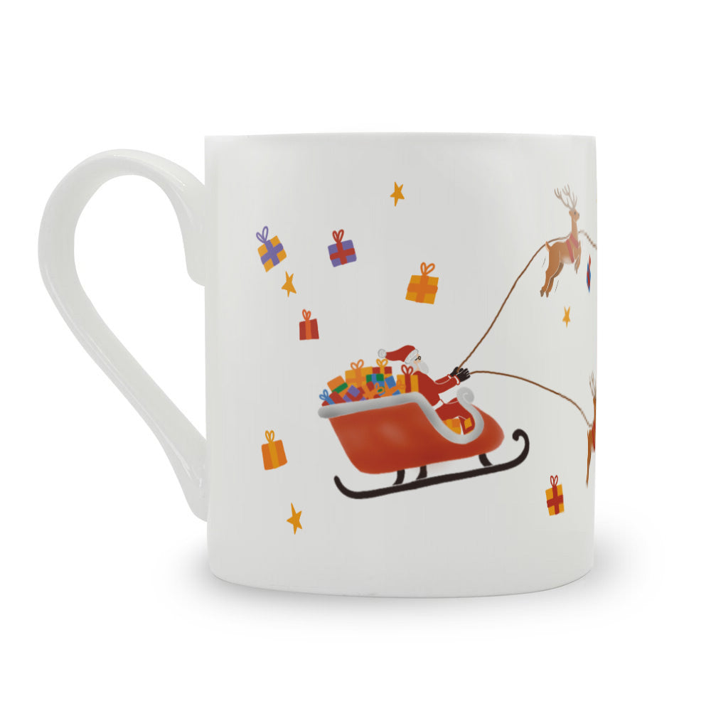Santa and His Reindeer Bone China Mug
