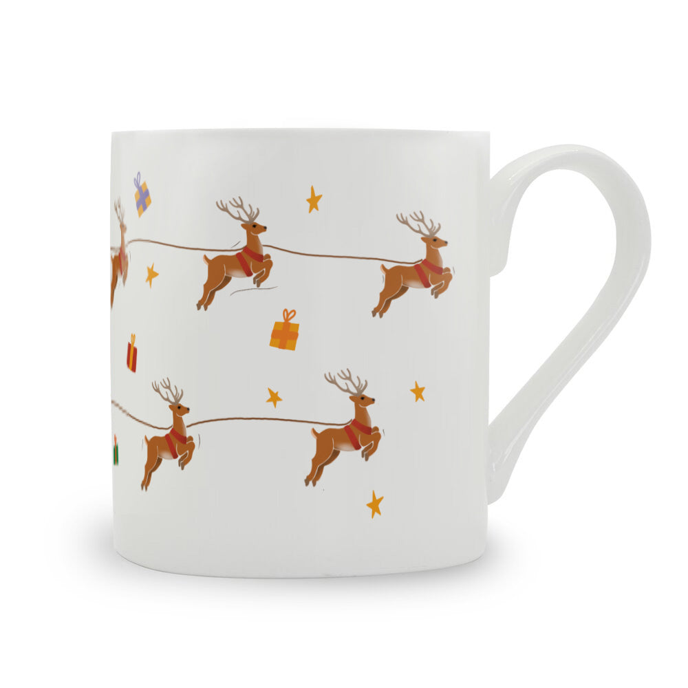 Santa and His Reindeer Bone China Mug