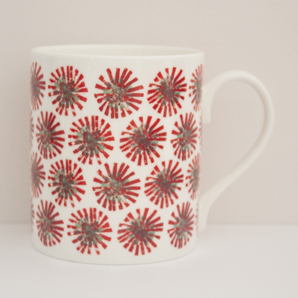 IzziRainey Red Dandelion Repeat Large Bone China Mug -350ml