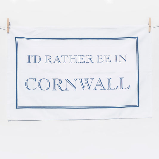 I'd Rather Be In Cornwall White Tea Towel