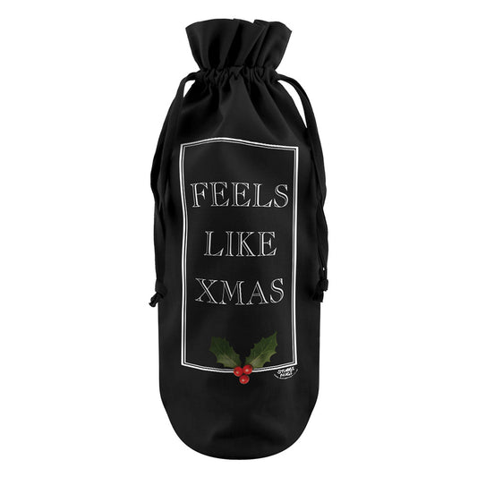 Feels Like Xmas Black Cotton Bottle Bag