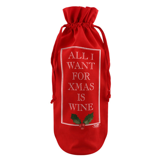 All I Want For Xmas is Wine Red Cotton Bottle Bag