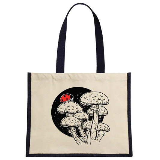 Fungi Friends - Ladybug Love Cream & Black Jute Bag