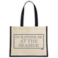 I’d Rather Be At The Seaside Cream & Navy Jute Bag
