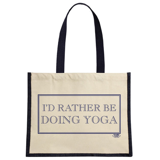 I'd Rather Be Doing Yoga Cream & Navy Jute Bag