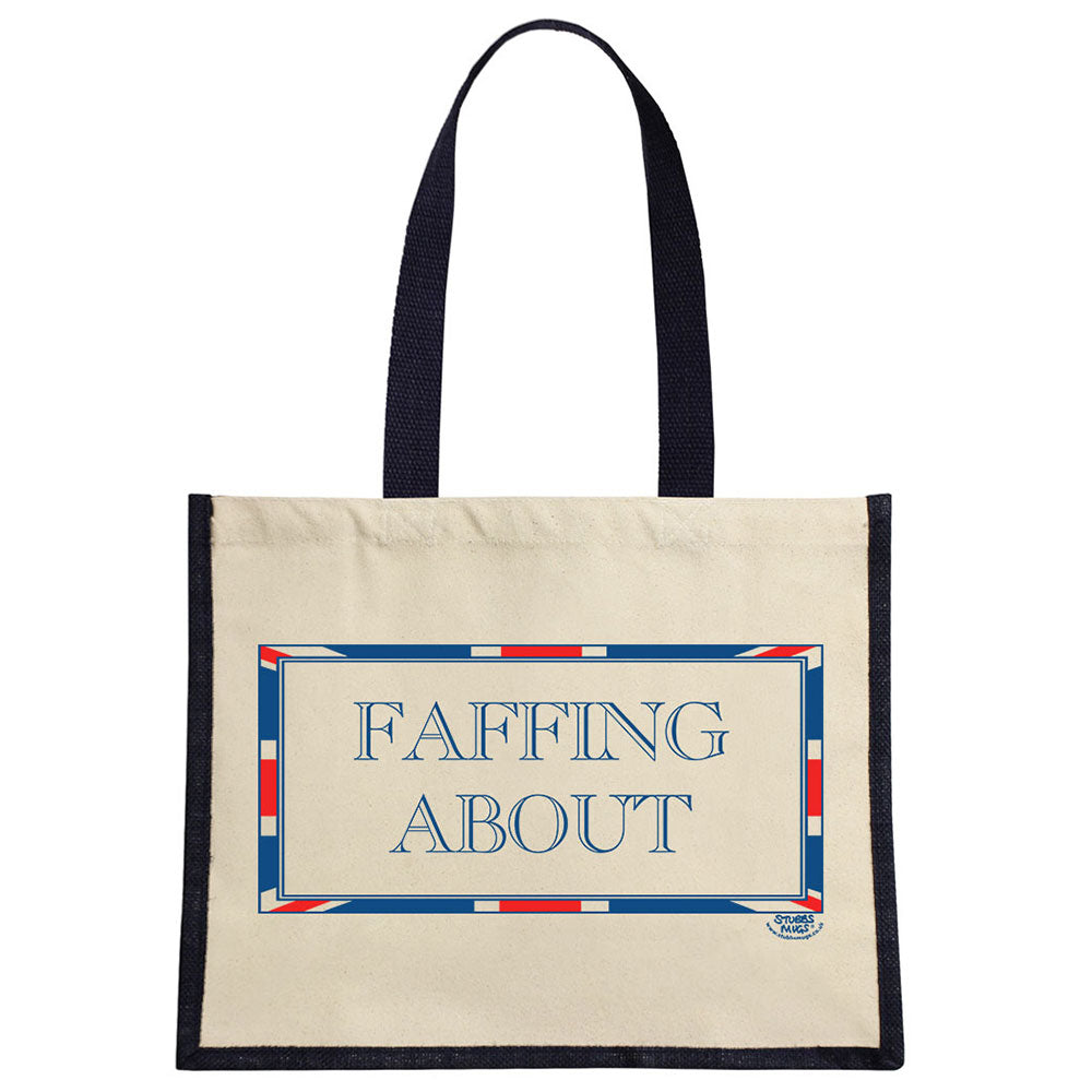 Terribly British Faffing About Cream & Navy Jute Bag