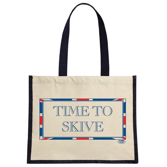 Terribly British Time To Skive Cream & Navy Jute Bag