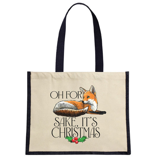 Wild Giggles For Fox Sake It's Christmas Cream & Navy Jute Bag