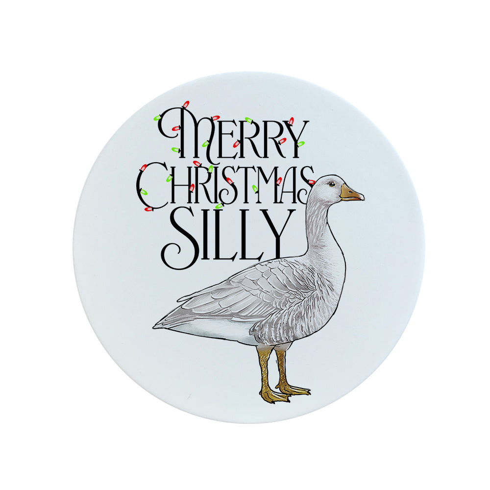 Wild Giggles Merry Christmas Silly Goose Circular Ceramic Coaster