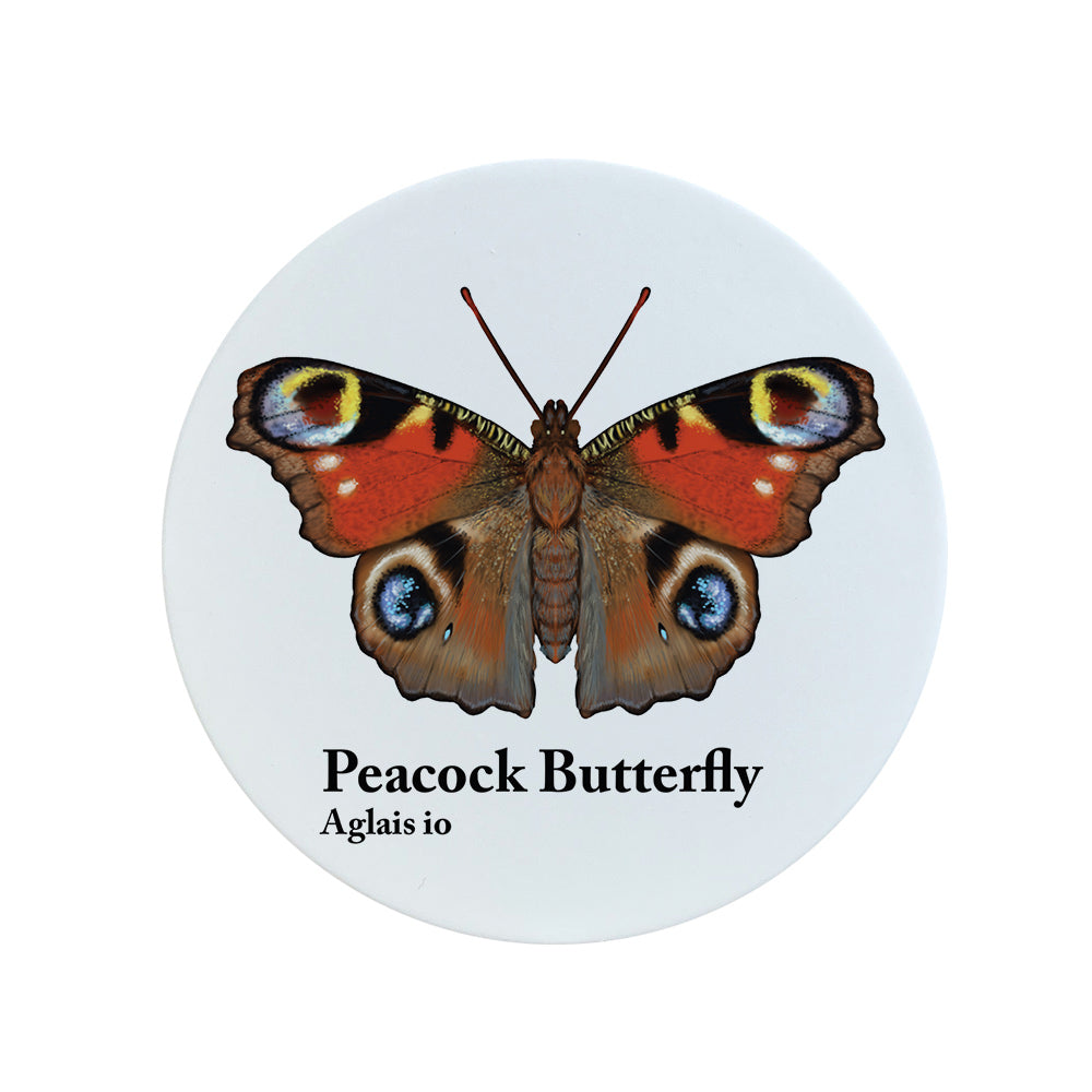 Nature's Delights Peacock Butterfly Circular Ceramic Coaster