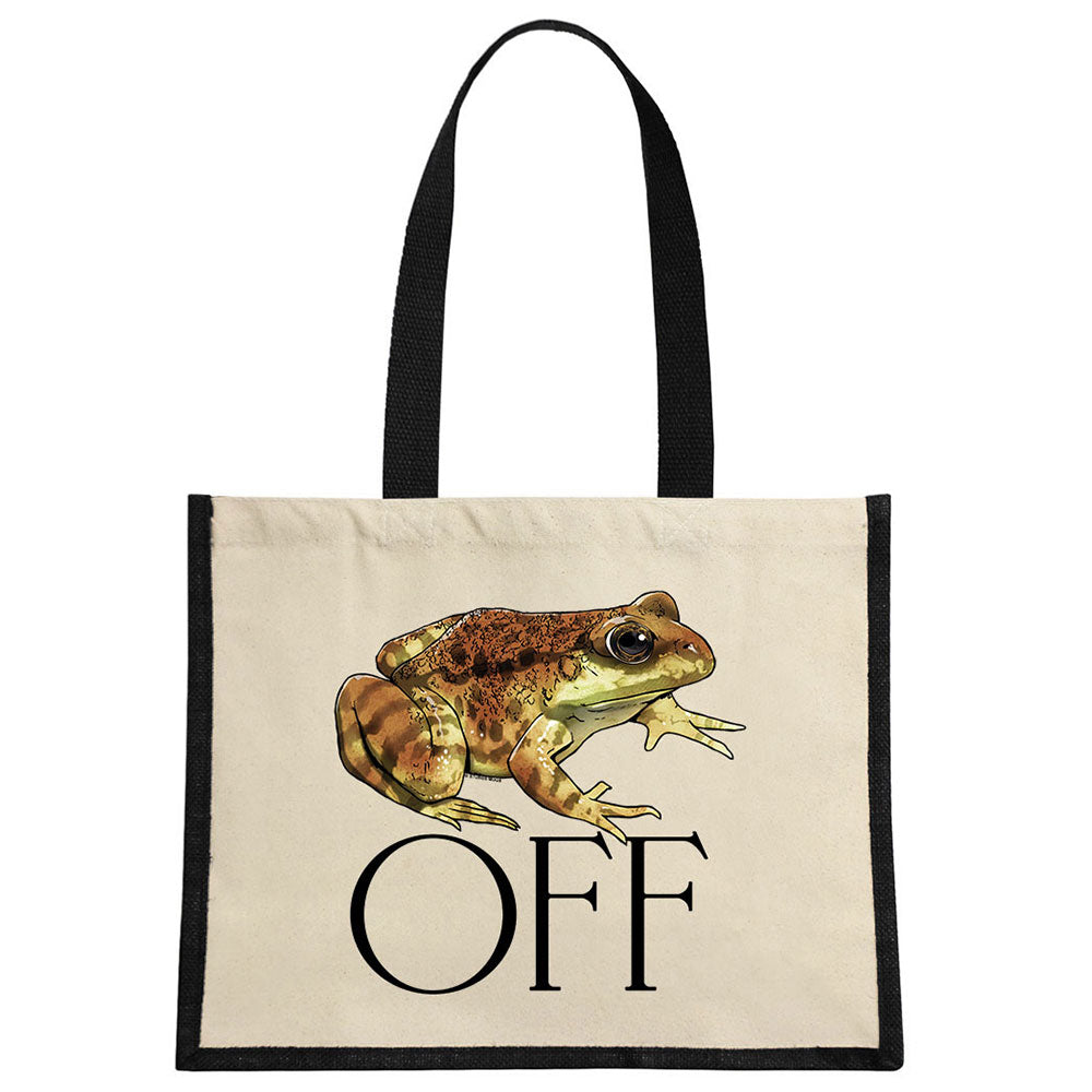 Wild Giggles Frog Off Cream & Black Jute Bag