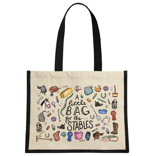 A Little Bag For The Stables Cream & Black Jute Bag