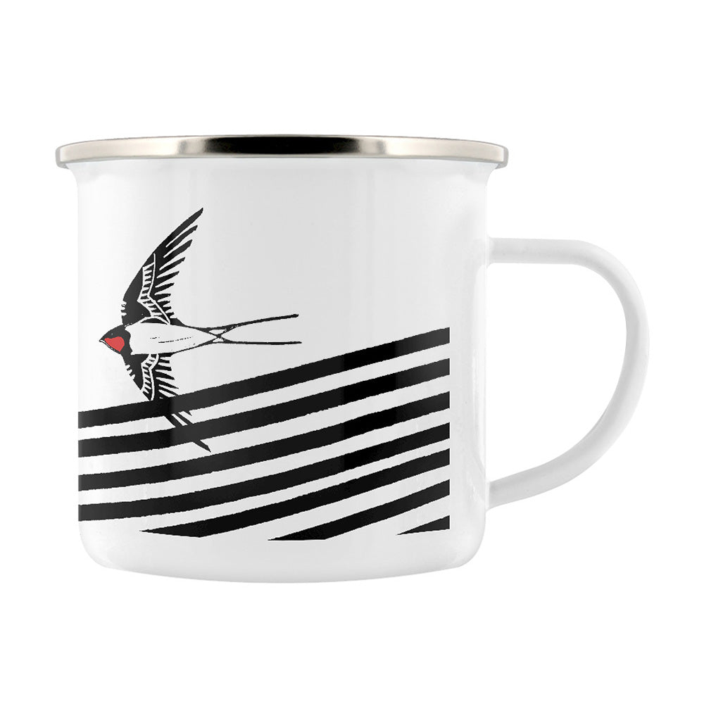 IzziRainey Swallow Lino Enamel Mug